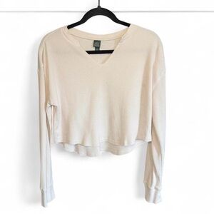 White V-Neck Long Sleeve Top
